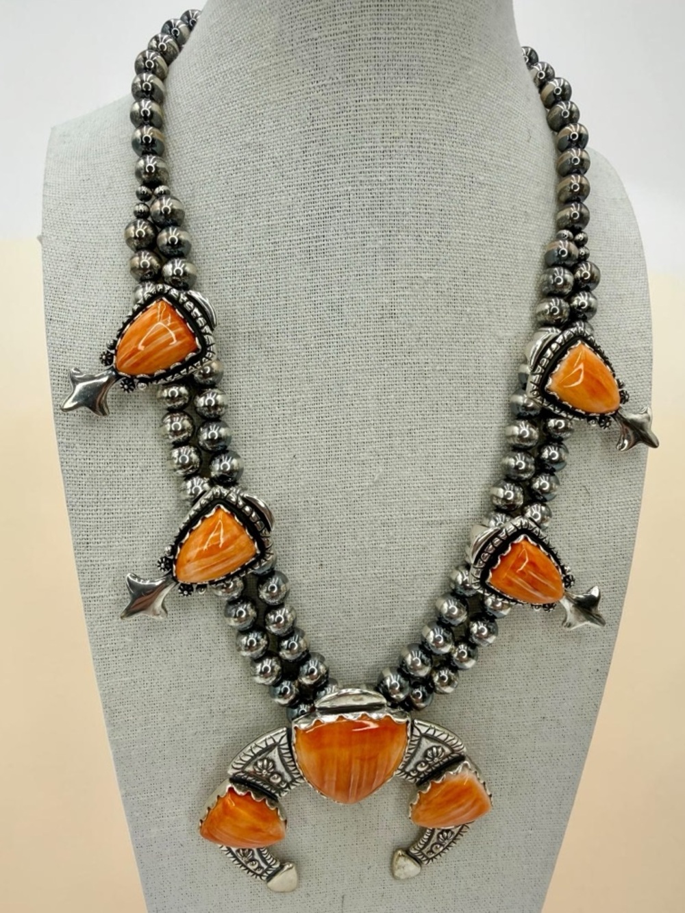 Carolyn Pollack Relios 925 Spiny Oyster Squash Blossom Necklace 18”-20” 131 gram - Picture 8 of 17